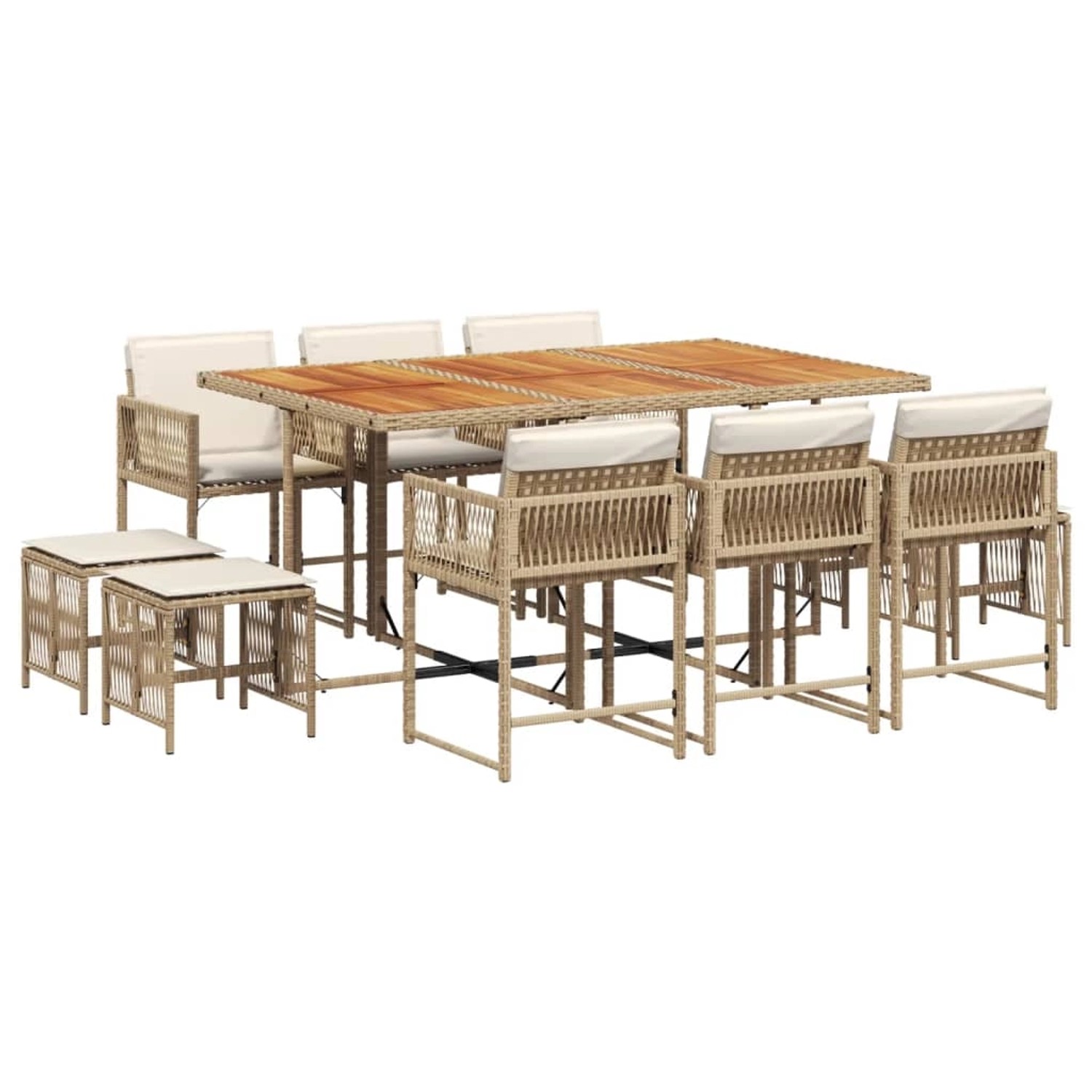 vidaXL 11-Tlg Garten-Essgruppe mit Kissen Beige Poly Rattan 3211516 günstig online kaufen
