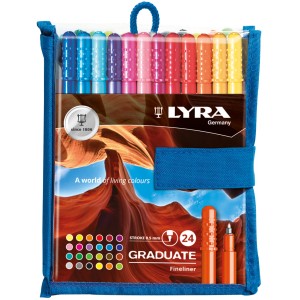 LYRA Graduate Fineliner Set mit 24 Stiften in verschiedenen Farben, 0,5 mm Strichstärke.