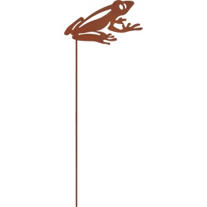 Rostfarbener Gartenstecker mit Frosch-Silhouette aus Eisen, 30cm hoch.
