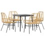 5-teiliges Garten-Esszimmerset aus braunem Rattan mit Glastisch für den Garten.