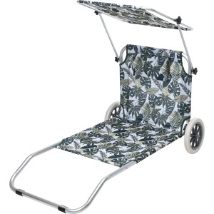 Strandbett mit Rädern, Sonnenschutz und Kissen, verschiedene Farben verfügbar.