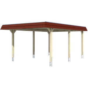Weißes Skan Holz Carport Wendland mit roter Alu-Dachblende, Einzelcarport.