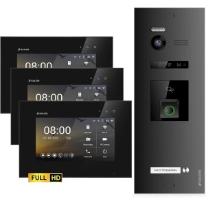 Balter EVO-HD Video-Türsprechanlage mit Fingerprint, Komplettset mit 3 Monitoren in Schwarz.