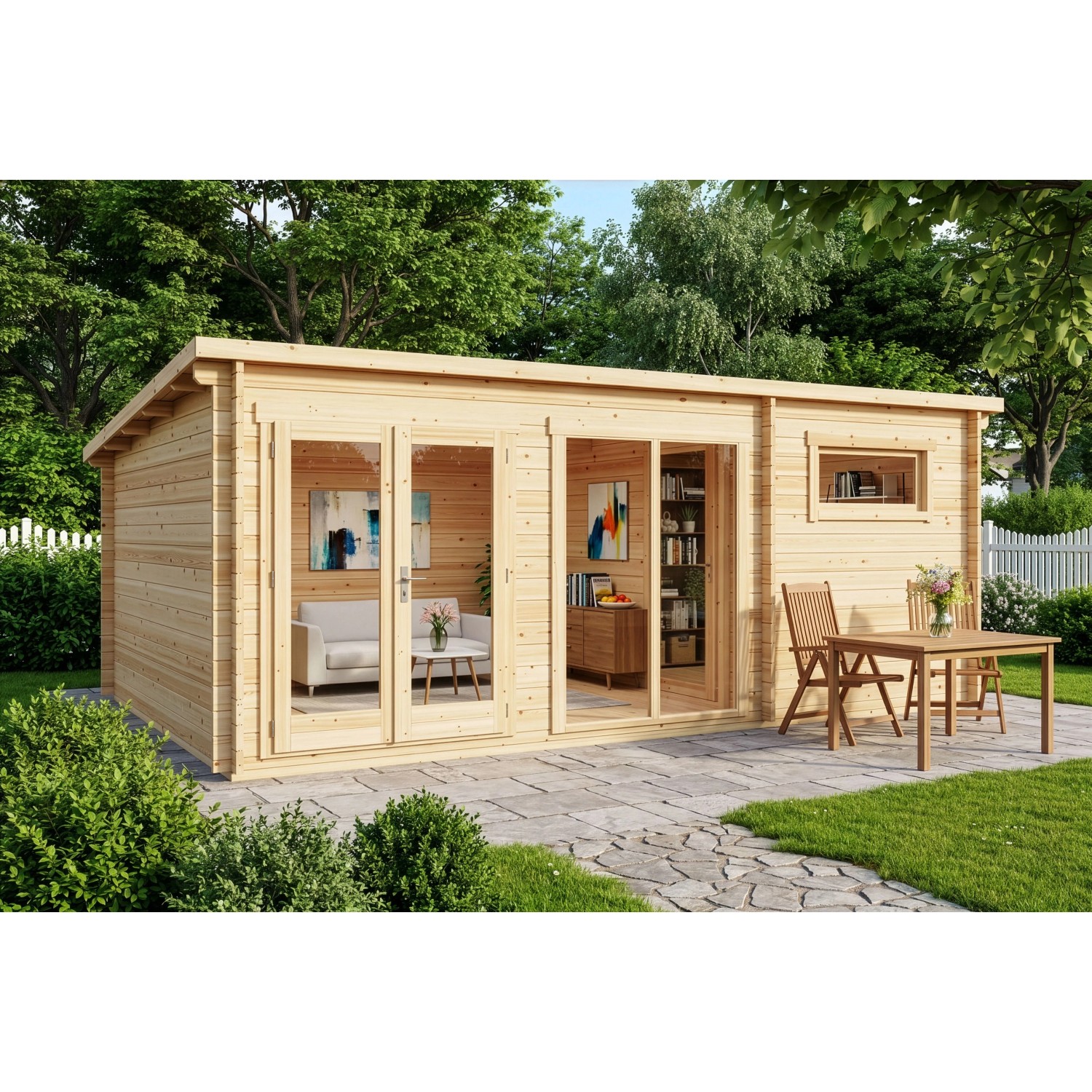 Alpholz Holz-Gartenhaus Atrium E 598x420cm Naturbelassen 34mm Wandstärke