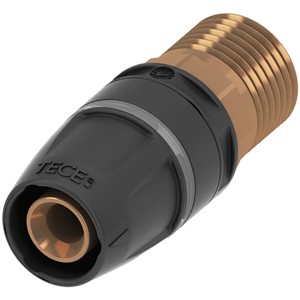 Tecelogo-Push Übergangsnippel 16 mm x R 1/2 aus Rotguss/Si-Bronze für Trinkwasser- und Heizungsinstallation.