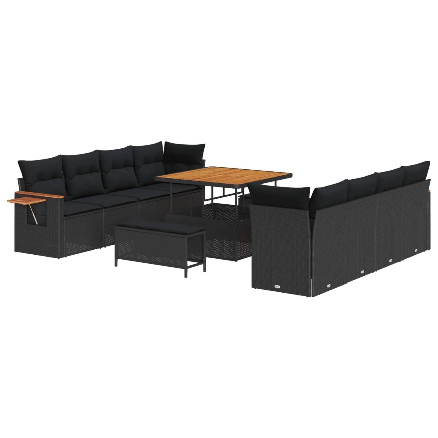 vidaXL Gartensofa-Set mit Kissen 12 Stk Schwarz Poly-Rattan 3365104