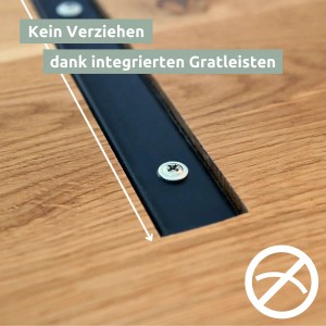 Detailaufnahme: Holz4home Eiche Tischplatte mit Gratleiste gegen Verziehen.