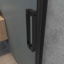 Detailaufnahme: Schwarze AICA Duschkabine mit Drehtür und Griff aus Edelstahl.