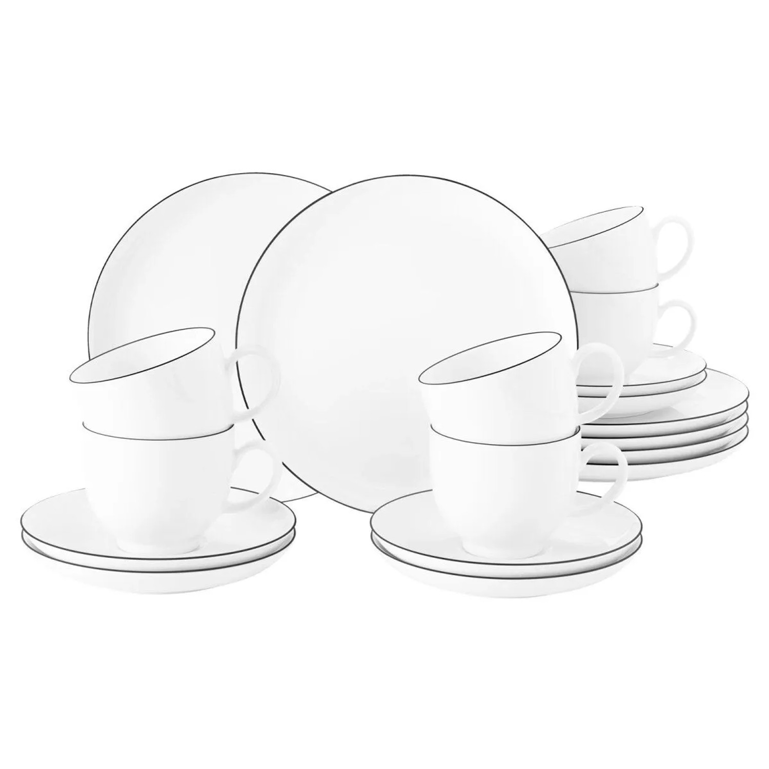 Seltmann Weiden Lido Black Line Kaffeeservice Rund 18-teilig