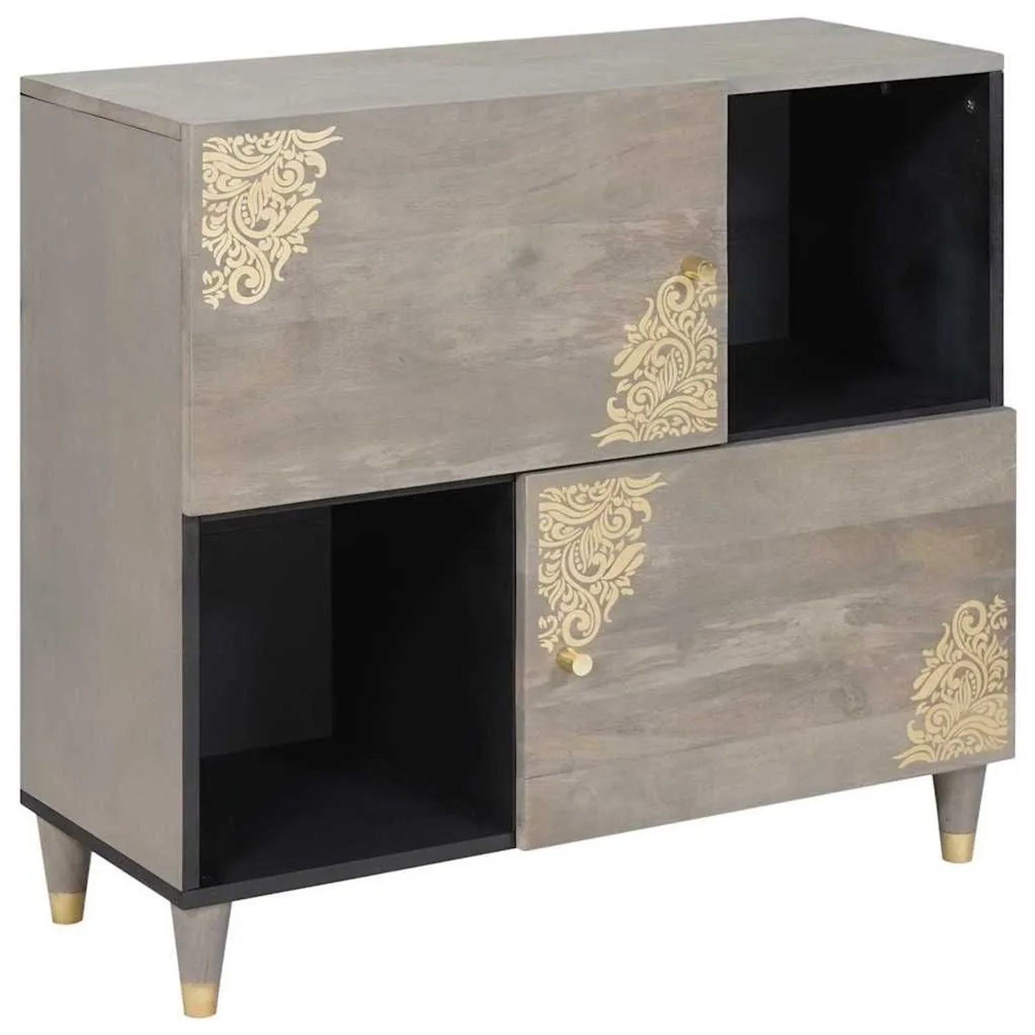 vidaXL Sideboard Grau und Gold 80 x 33 x 75 cm Massivholz Mango 4018799