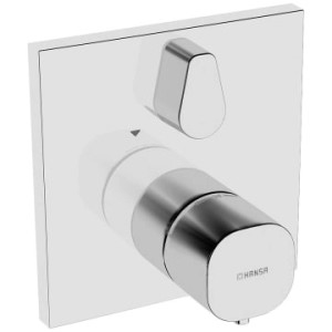Hansa Thermostat-Wannenarmatur HANSALIVING mit eckiger Rosette in Chrom.