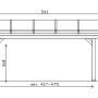 Technische Zeichnung einer weißen Skan Holz Terrassenüberdachung Ancona mit Maßangaben.