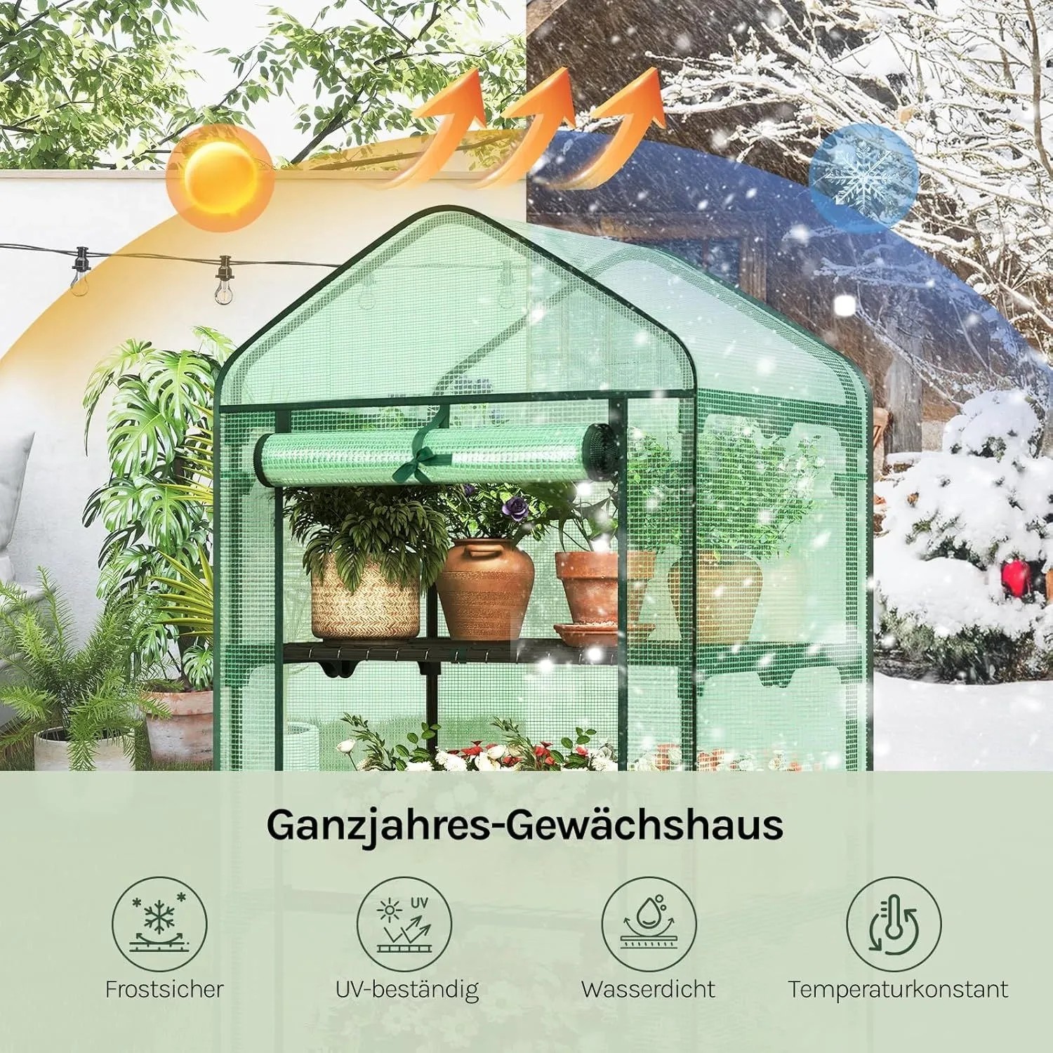 WOLTU Gewächshaus mit Aufrollbarer Tür Winterfest Grün 69x49x125cm_4