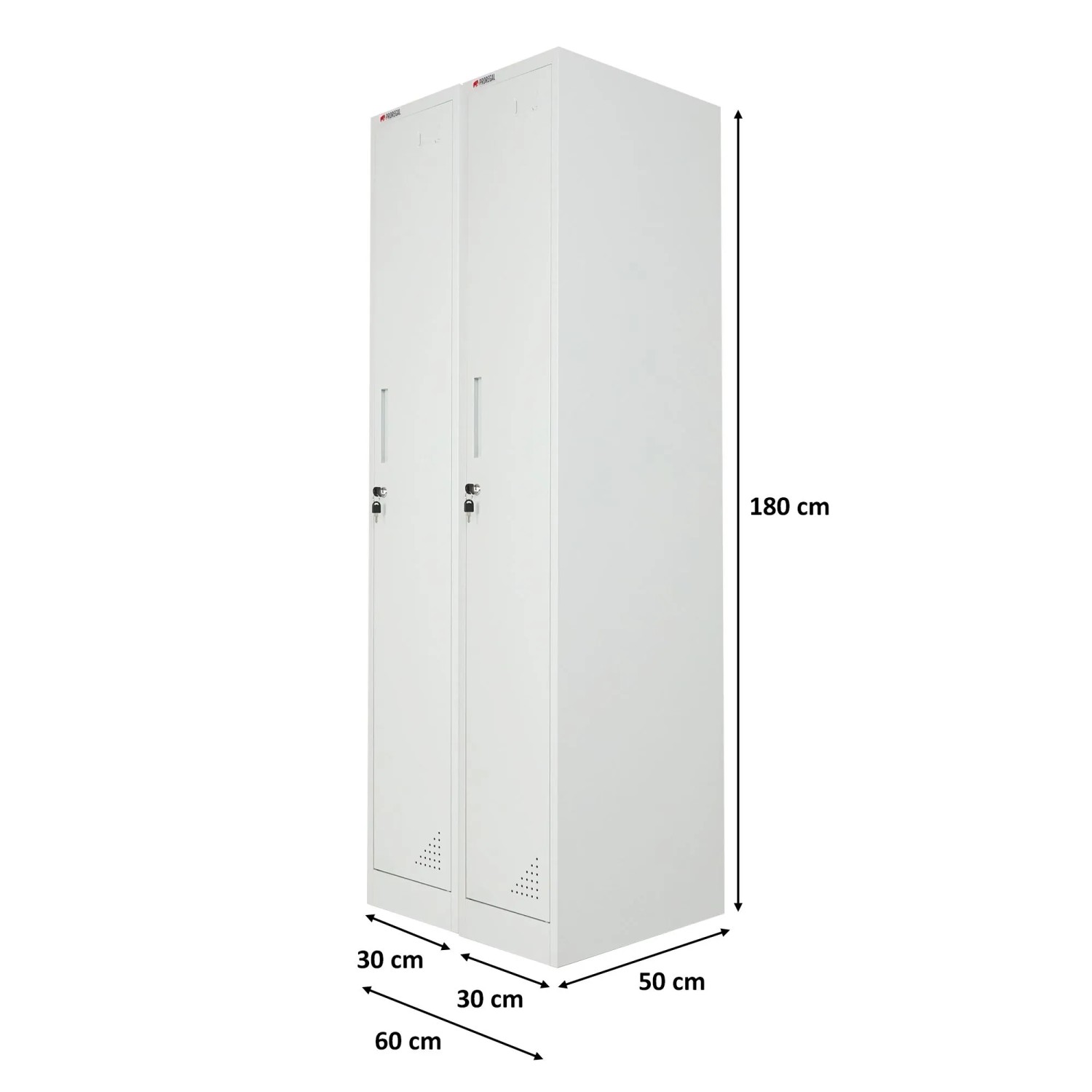 PROREGAL Mega Deal 2x Spind Schrank ELEPHANT 1 Abteil Abschließbar 180x30x50cm Kleiderstange & 3 Kleiderhaken Pro Abteil Lichtgrau Metallschrank
