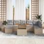 Beiges 8-tlg. vidaXL Garten-Sofa-Set aus Poly Rattan mit Stauraum und Tisch.