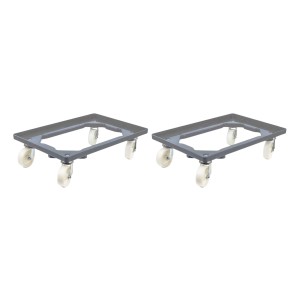 PROREGAL SparSet: 2 graue Transportroller für Euroboxen (60x40cm) mit Kunststoffrädern, Traglast 300kg.