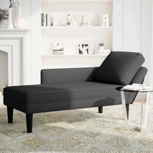 Schwarze vidaXL Chaiselongue mit Samtbezug und Kissen, rechte Armlehne. Loungesessel für Wohnzimmer.
