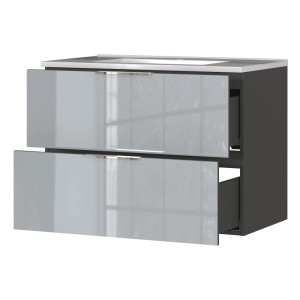 Germania Waschtischunterschrank Graphit/Grau mit Becken, 81x61x47 cm, zwei Schubladen.