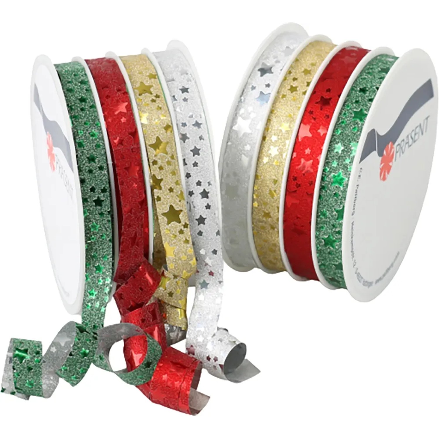 Präsent Weihnachtliches Ringelband auf Designerspule Bunt Sortiert 16 m