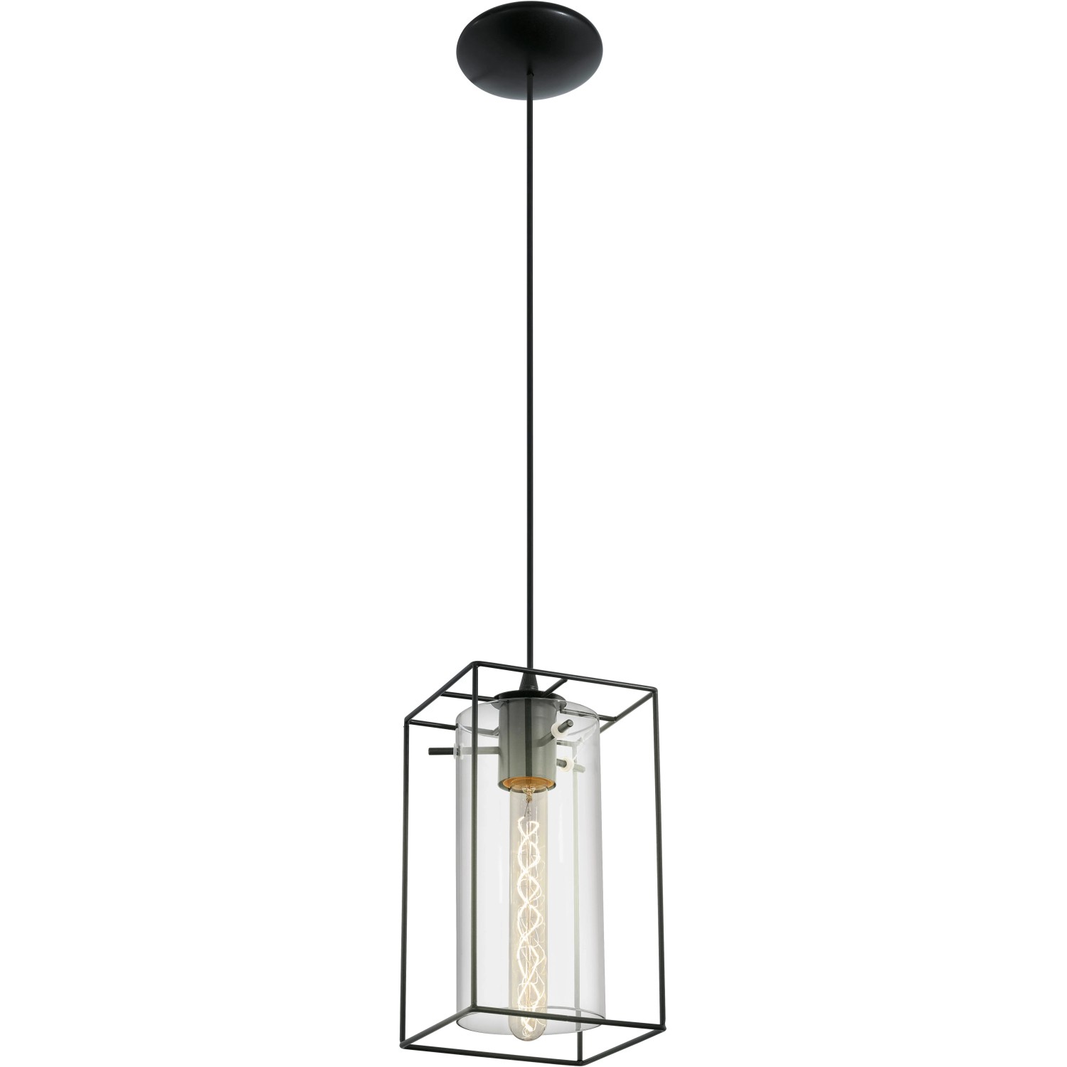 Schwarze Eglo Pendelleuchte Loncino mit transparentem Rauchglas und E27 Fassung.
