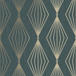 Boutique Vliestapete Marquise Geo Ermald mit geometrischem Muster in Gold auf Petrol.