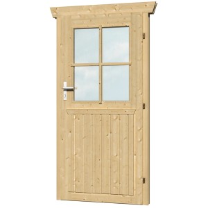 Skan Holz Einzeltür (78,5x179,5 cm) mit Echtglas, Anschlag rechts, für 28 mm Gartenhäuser.