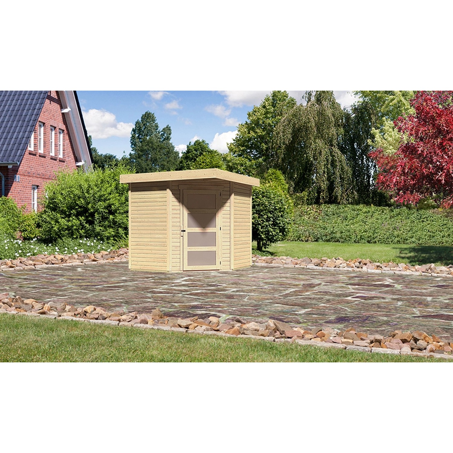 Karibu Holz-Gartenhaus Natur Flachdach Unbehandelt 209 cm x 213 cm günstig online kaufen