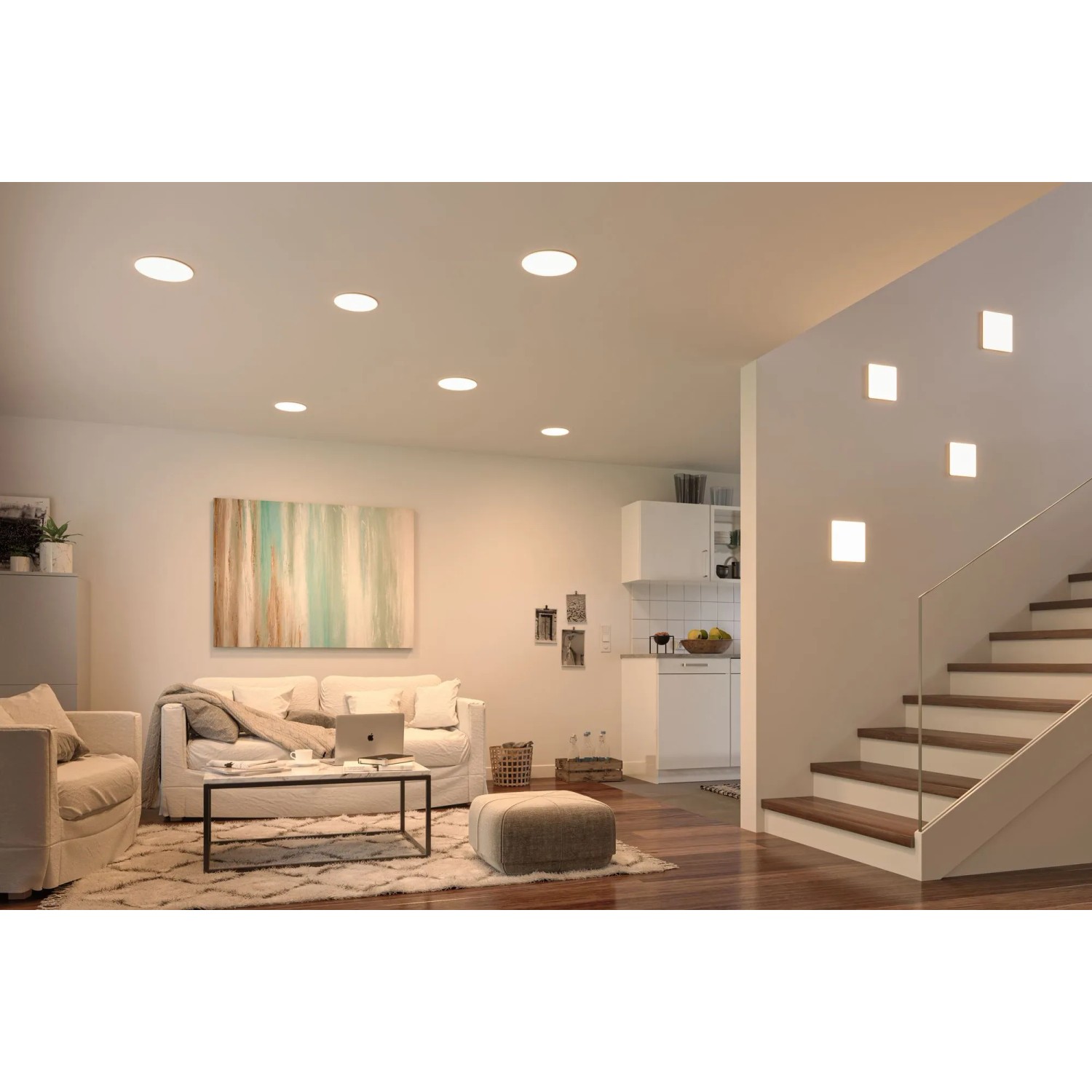 Wohnraum mit Paulmann LED Einbaupanel Veluna, dimmbare Einbaustrahler für angenehmes Licht.