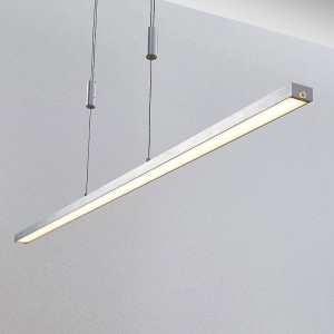 Moderne, dimmbare LED-Hängeleuchte Myron aus Aluminium, 120 cm lang, für Wohnzimmer.