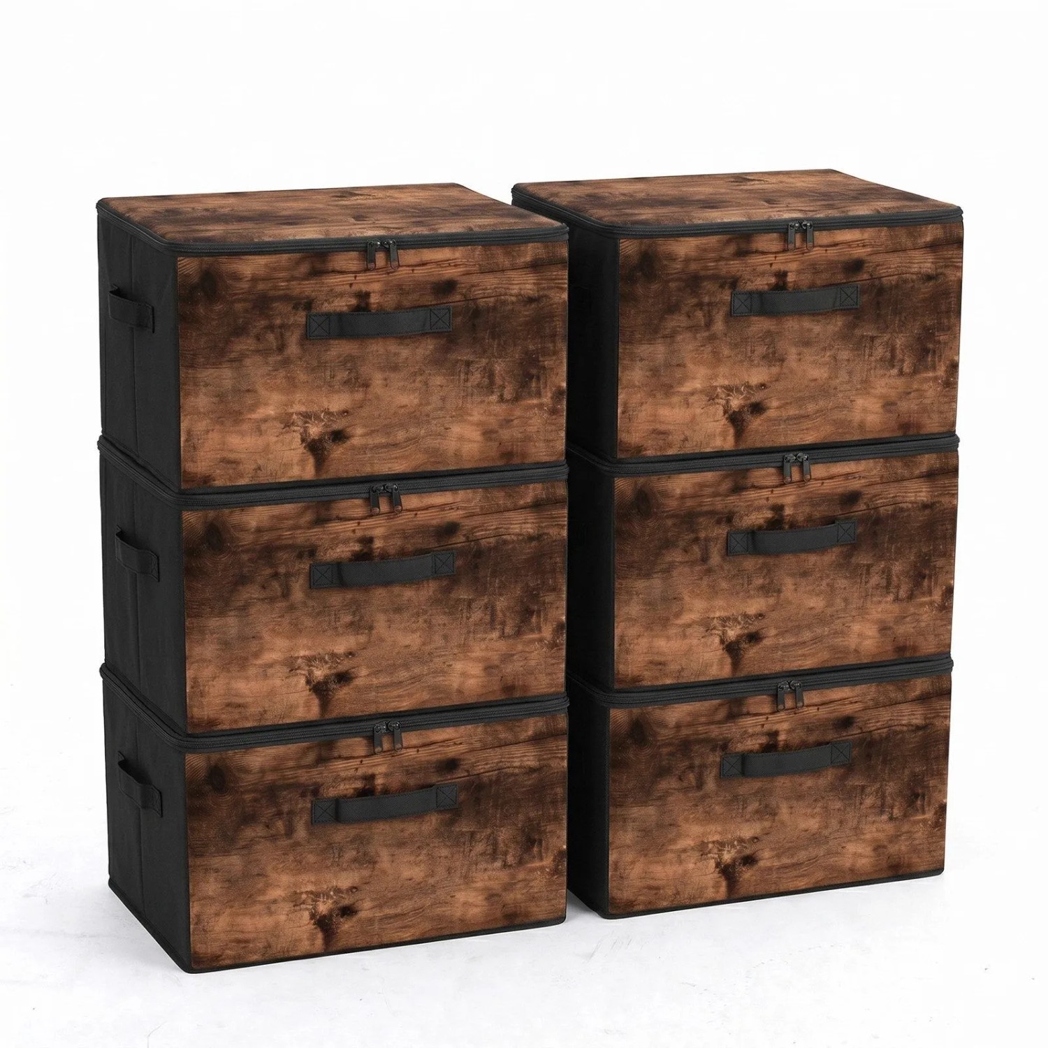 Sekey Aufbewahrungsboxen Stoffboxen mit Deckel 45 L Stapelbar Faltbar 6er Set Ordnungsbox Organizer für Kleidung Vliesstoff Kleiderschrank und Regal