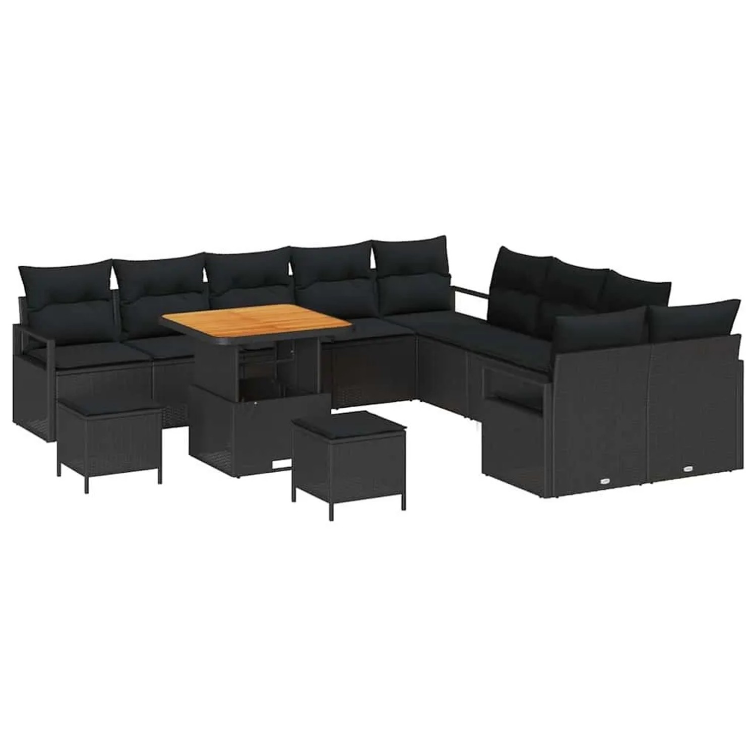 vidaXL Garten-Sofa-Set mit Kissen mit Speicher 13-Tlg Schwarz 3364529