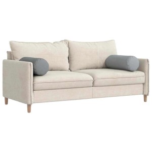 Zwei hellgraue zylindrische Bolsterkissen aus Stoff, 25x70 cm. Ideal als Kissen für Sofa & Bett.