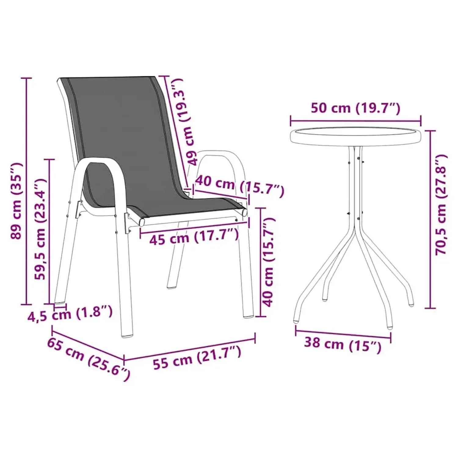 vidaXL 3-tlg. Garten Bistro Set, grau, Stahl. Kompakte Gartenmöbel für Terrasse und Balkon.