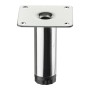 Zylindrischer, glänzender SOTECH Möbelfuß LIMA aus Chrom, 80 mm, mit quadratischer Montageplatte und schwarzem, höhenverstellbarem Fuß.