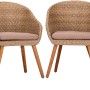 Acamp Set mit 4 Armsessel Atacama aus Teakholz und braunem Kunststoffgeflecht mit Sitzkissen.