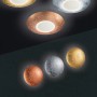 Trio LED-Deckenleuchte Chiros in Gold-, Silber- und Kupferfarben.