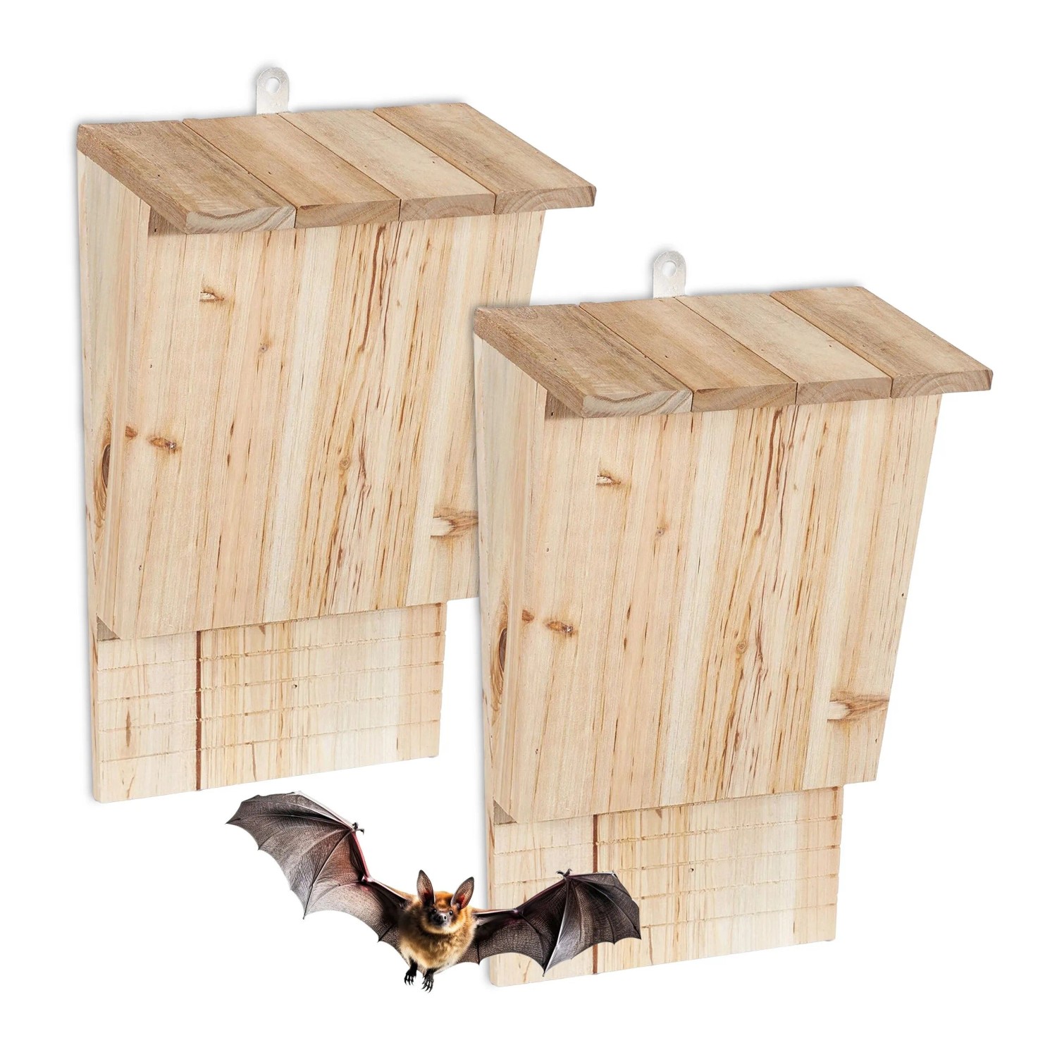 Relaxdays Fledermauskasten Tannenholz Metall Natur 2er Set Je 34 Cm X 22, 5 Cm X 13 Cm 0, 78 Kg