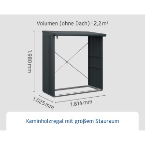 EcoStar Kaminholzregal Trend-V Typ 2, anthrazitgraues Metall, Maße: 198x181,4 cm.