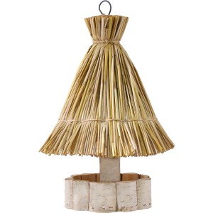 Rundes Vogelfutterhaus mit Strohdach, 19x30 cm, aus FSC®-zertifiziertem Birkenholz.