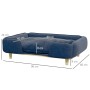 Blaues PawHut Hundesofa (96x66x24cm) mit Kissen und Holzbeinen, geeignet für große Hunde.