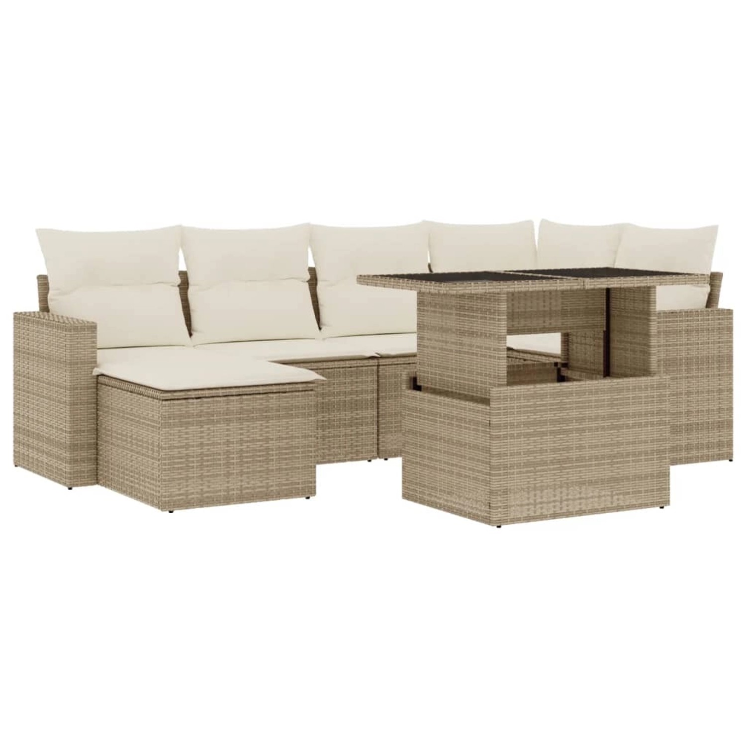vidaXL 7-Tlg Garten-Sofagarnitur mit Kissen Beige Poly Rattan 3267418 günstig online kaufen