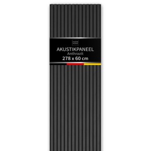 Aluverbund24 Akustikpaneel Slim, 278x60cm, Anthrazit Holz Lamellenwand für bessere Raumakustik.