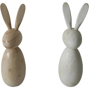 Boltze Dekoaufsteller, kleiner Hase aus Holz, 14 cm, in Natur und Weiß für Ostern.