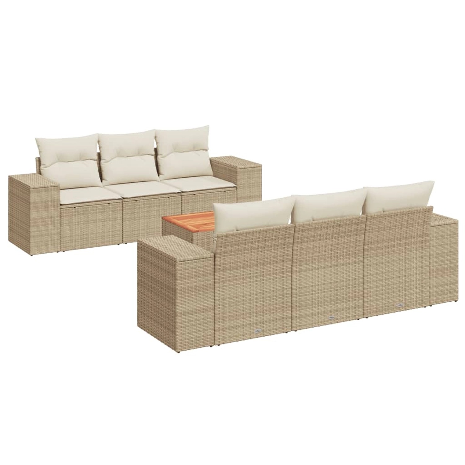 vidaXL 7-Tlg Garten-Sofagarnitur mit Kissen Beige Poly Rattan 3225337 günstig online kaufen
