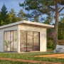 Palmako Gartenhaus Andrea Slide, braun tauchgrundiert, 390x300 cm, mit Schiebetüren und Vordach.