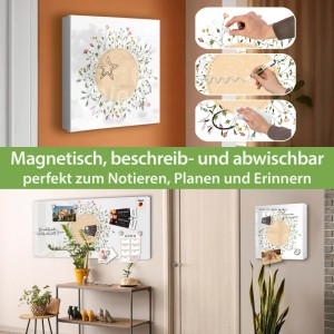 Weißer Banjado Metall Schlüsselkasten 30x30cm mit Hibiskus Kreis Motiv. Beschreibbar, magnetisch, im Flur genutzt.