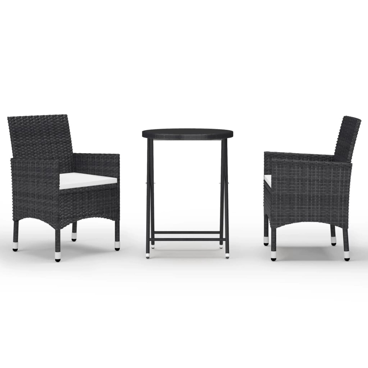 vidaXL 3-Tlg Bistro-Set Poly-Rattan und Hartglas Schwarz 3095926