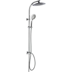 Verchromtes Euroshowers Duschsystem Alasca, 104 cm hoch, mit runder Kopfbrause, Handbrause und Duschschlauch.