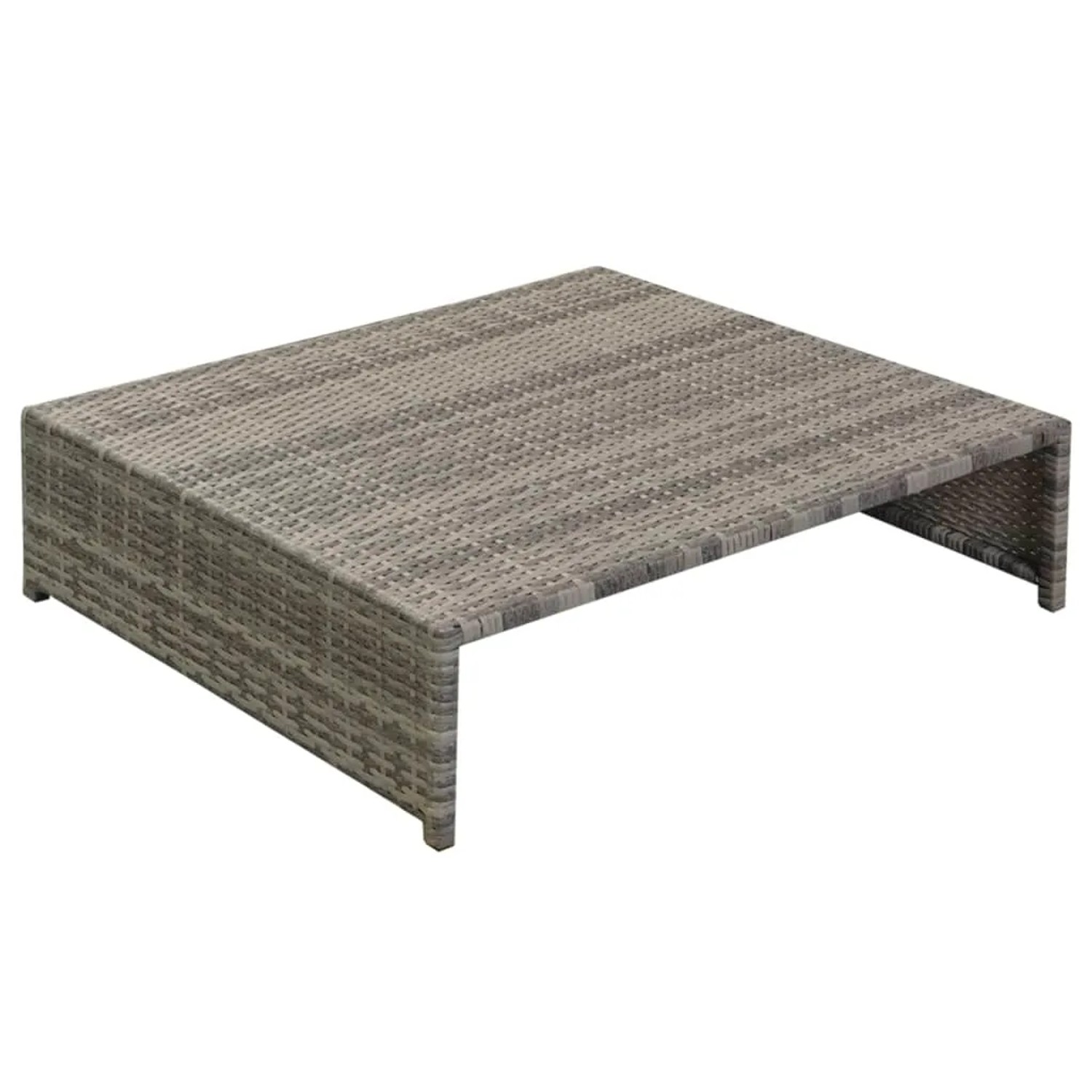 Graue Ottomane aus Polyrattan, Teil des vidaXL Garten-Lounge-Sets.