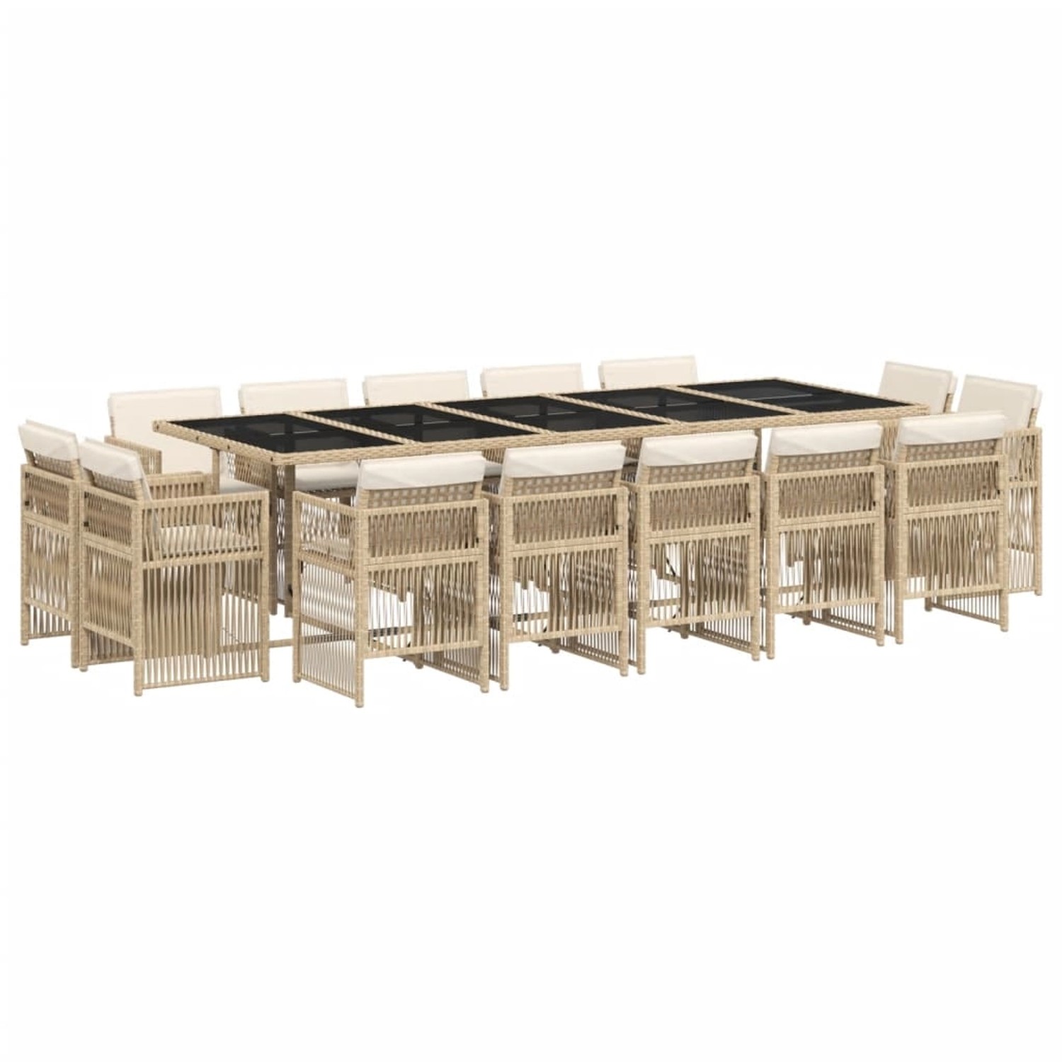 vidaXL 15-Tlg Garten-Essgruppe mit Kissen Beige Poly Rattan 3211054 günstig online kaufen